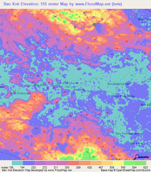 Ban Xok,Laos Elevation Map