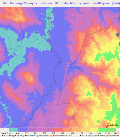 Ban Xicheng-Phokayoy,Laos Elevation Map