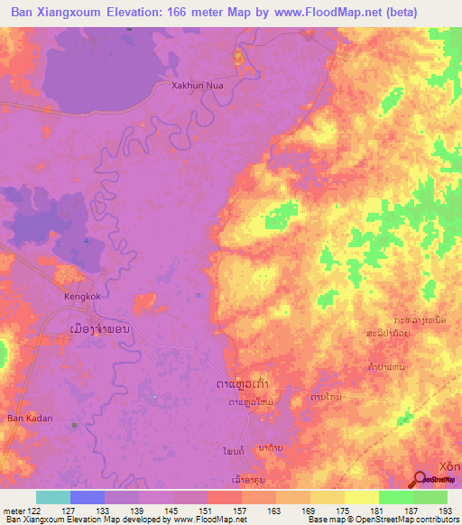 Ban Xiangxoum,Laos Elevation Map