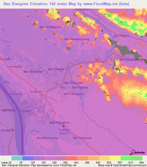 Ban Xiangven,Laos Elevation Map