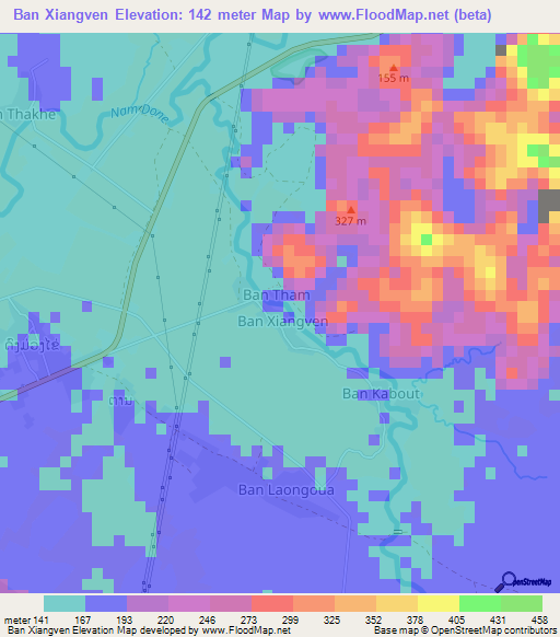 Ban Xiangven,Laos Elevation Map