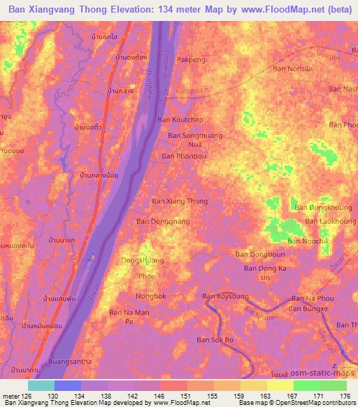 Ban Xiangvang Thong,Laos Elevation Map