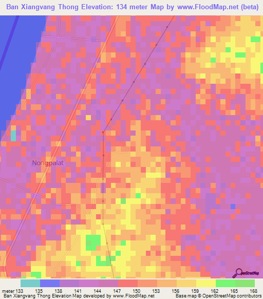 Ban Xiangvang Thong,Laos Elevation Map