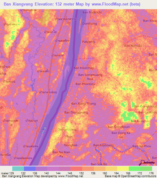 Ban Xiangvang,Laos Elevation Map