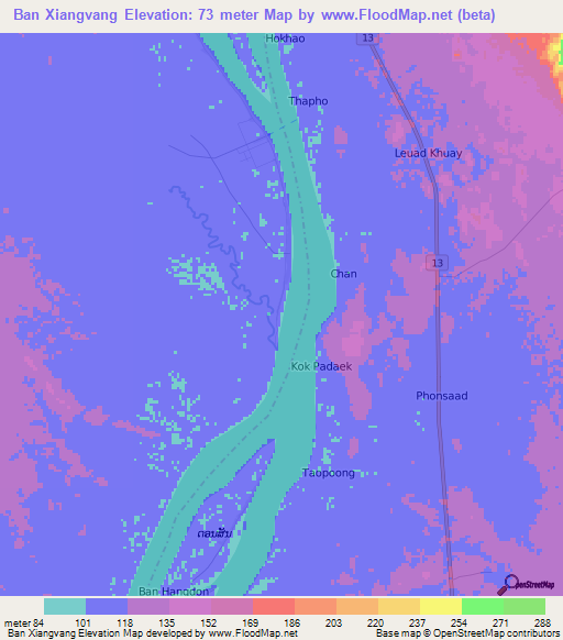 Ban Xiangvang,Laos Elevation Map