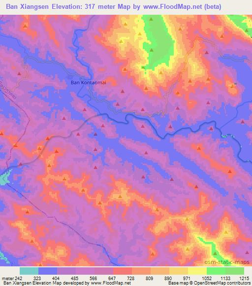 Ban Xiangsen,Laos Elevation Map