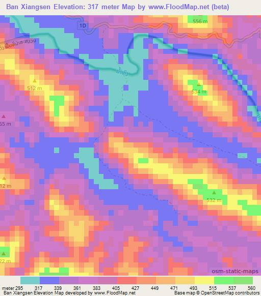 Ban Xiangsen,Laos Elevation Map