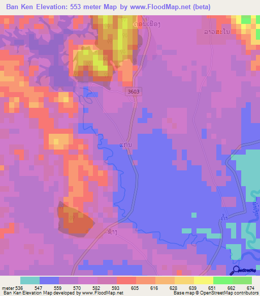 Ban Ken,Laos Elevation Map