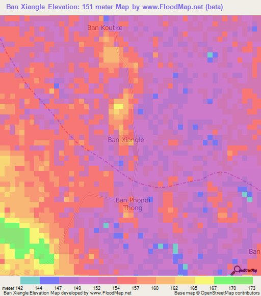 Ban Xiangle,Laos Elevation Map