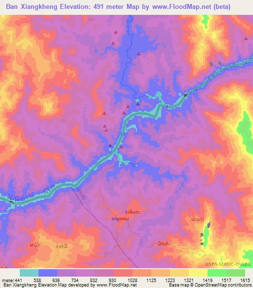 Ban Xiangkheng,Laos Elevation Map