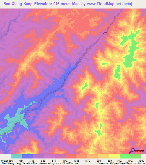 Ban Xiang Kang,Laos Elevation Map