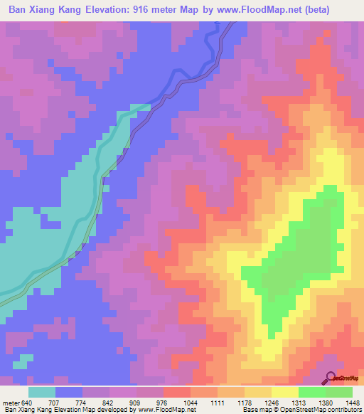 Ban Xiang Kang,Laos Elevation Map