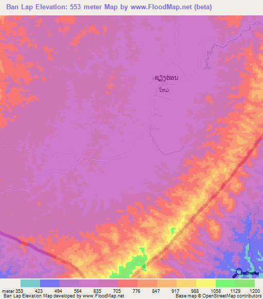 Ban Lap,Laos Elevation Map