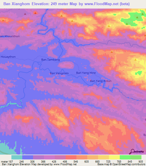 Ban Xianghom,Laos Elevation Map