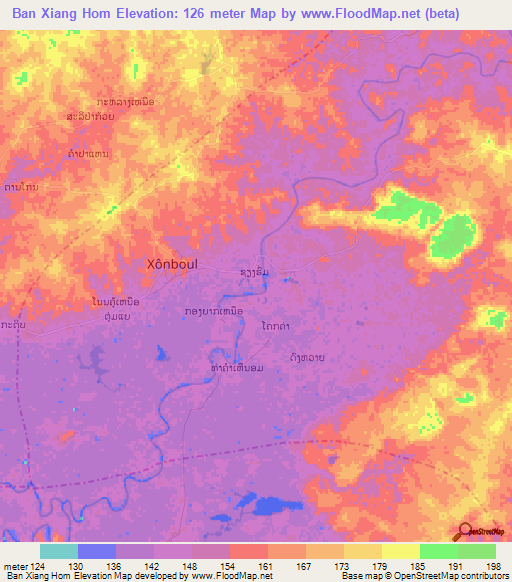 Ban Xiang Hom,Laos Elevation Map