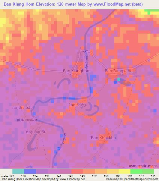 Ban Xiang Hom,Laos Elevation Map