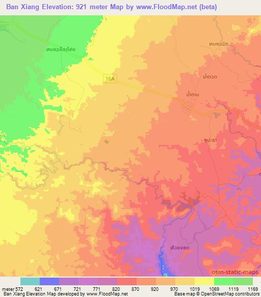 Ban Xiang,Laos Elevation Map