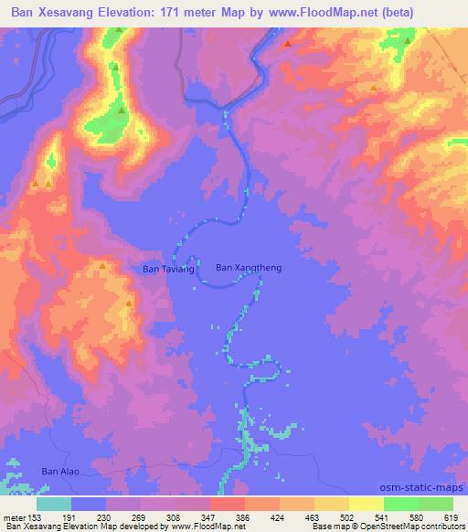 Ban Xesavang,Laos Elevation Map