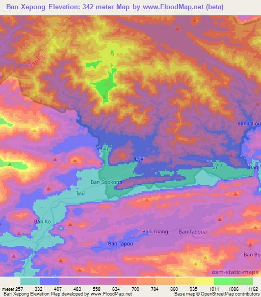 Ban Xepong,Laos Elevation Map