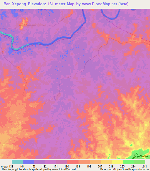 Ban Xepong,Laos Elevation Map