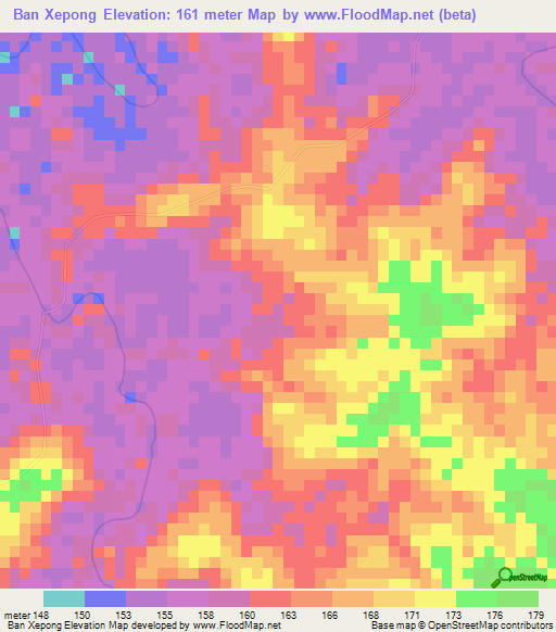 Ban Xepong,Laos Elevation Map