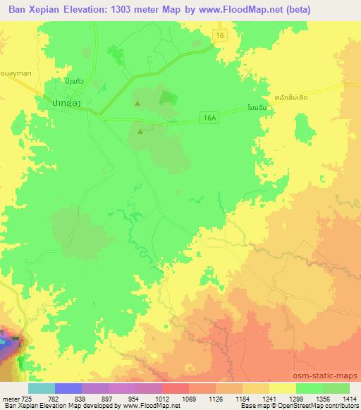 Ban Xepian,Laos Elevation Map