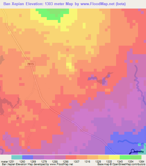 Ban Xepian,Laos Elevation Map