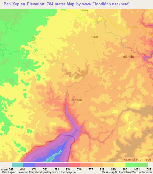 Ban Xepian,Laos Elevation Map