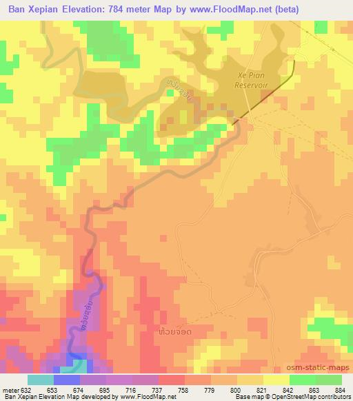 Ban Xepian,Laos Elevation Map