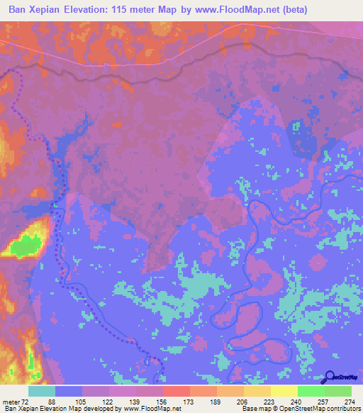 Ban Xepian,Laos Elevation Map