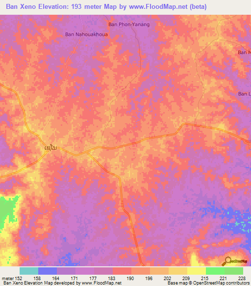 Ban Xeno,Laos Elevation Map