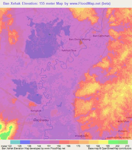 Ban Xehak,Laos Elevation Map