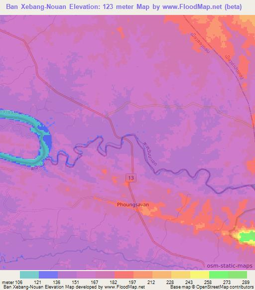 Ban Xebang-Nouan,Laos Elevation Map