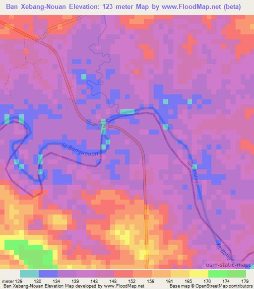 Ban Xebang-Nouan,Laos Elevation Map