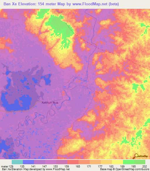 Ban Xe,Laos Elevation Map