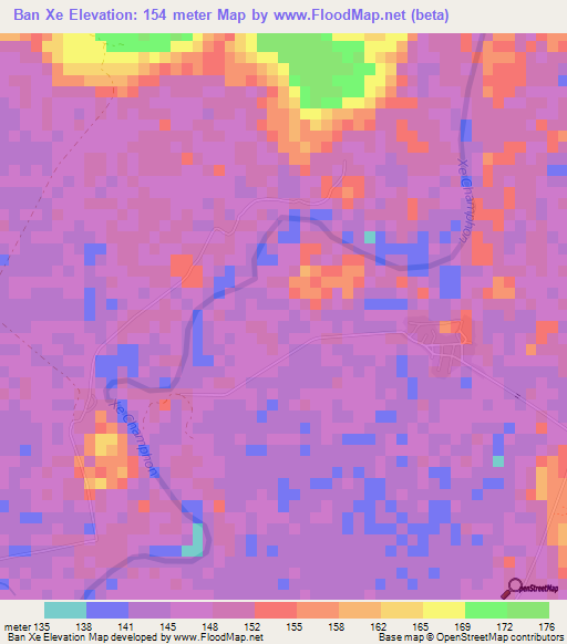 Ban Xe,Laos Elevation Map