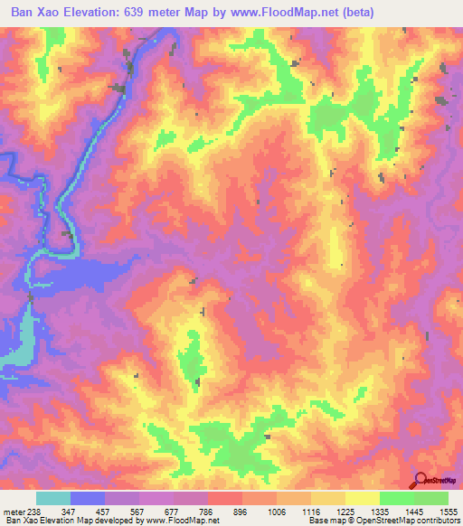 Ban Xao,Laos Elevation Map