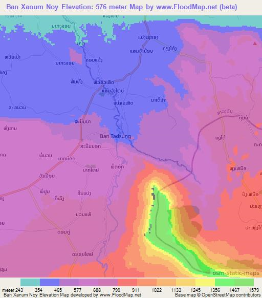 Ban Xanum Noy,Laos Elevation Map