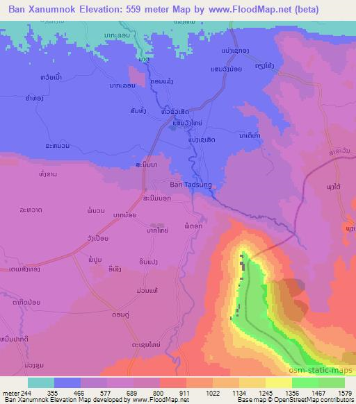 Ban Xanumnok,Laos Elevation Map