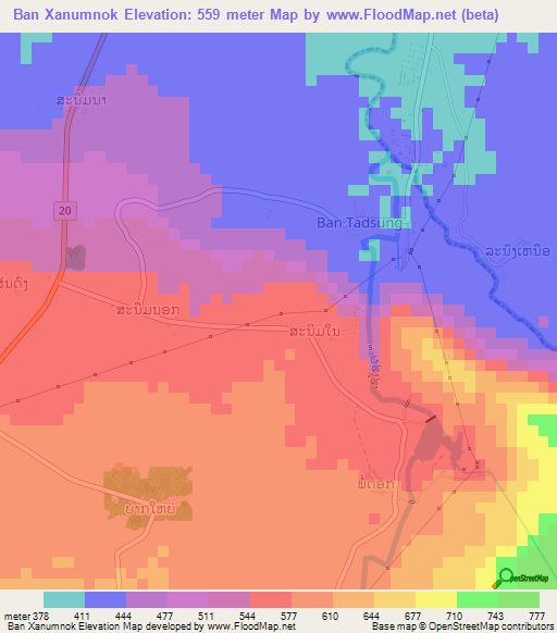 Ban Xanumnok,Laos Elevation Map