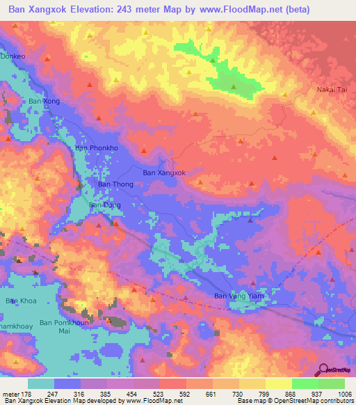 Ban Xangxok,Laos Elevation Map