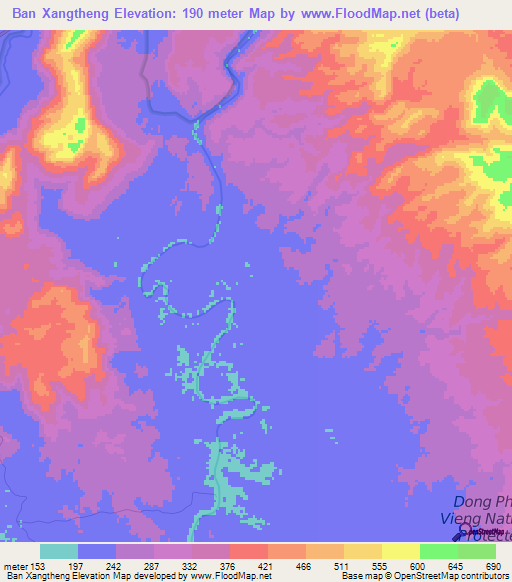 Ban Xangtheng,Laos Elevation Map