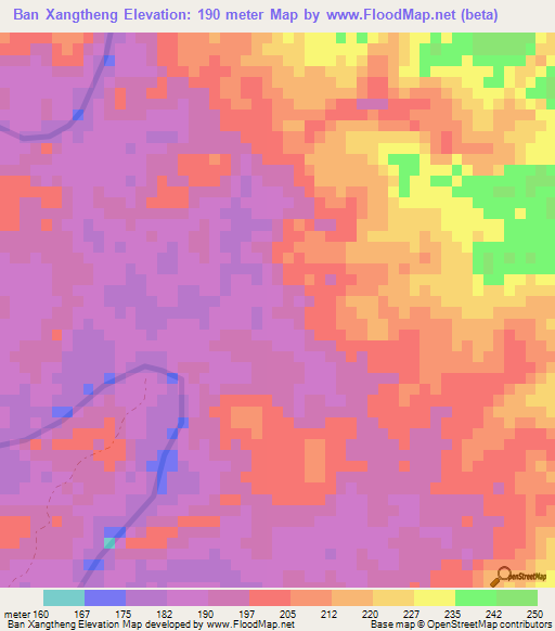 Ban Xangtheng,Laos Elevation Map