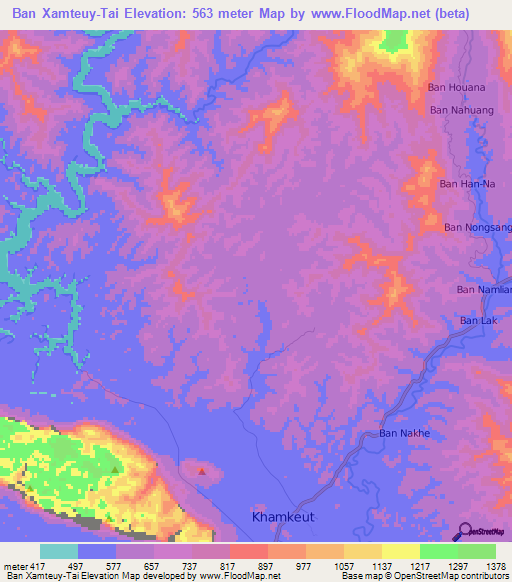 Ban Xamteuy-Tai,Laos Elevation Map