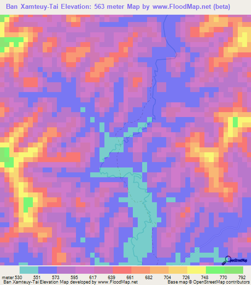 Ban Xamteuy-Tai,Laos Elevation Map