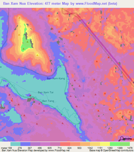 Ban Xam Nua,Laos Elevation Map