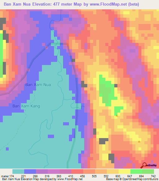 Ban Xam Nua,Laos Elevation Map