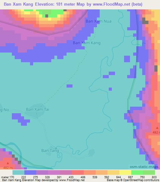 Ban Xam Kang,Laos Elevation Map