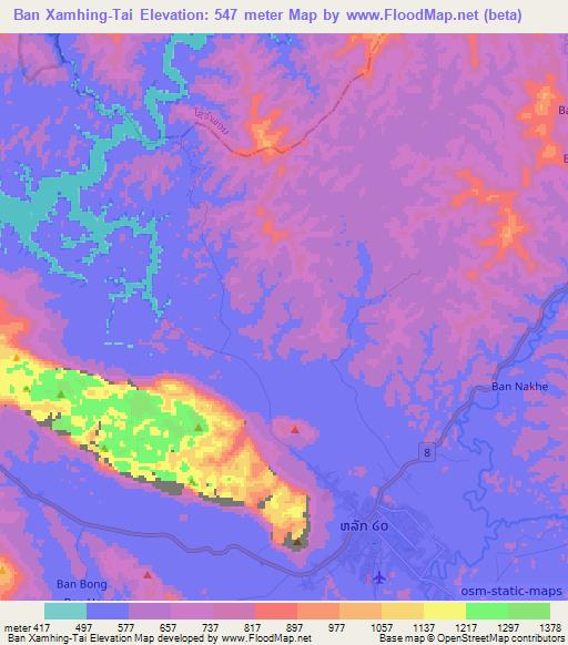 Ban Xamhing-Tai,Laos Elevation Map