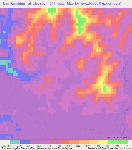 Ban Xamhing-Tai,Laos Elevation Map